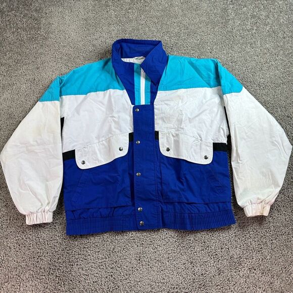 VINTAGE Van Heusen Jacket Mens M Blue White Coloblock Sailing Windbreaker READ - Picture 2 of 15
